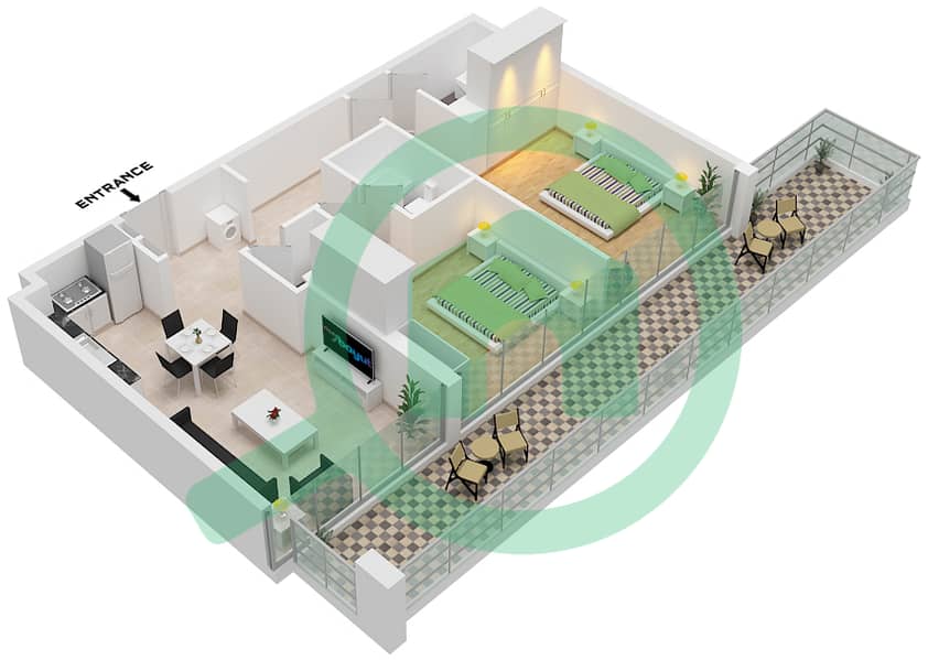 المخططات الطابقية لتصميم النموذج 2 FLOOR 1 شقة 2 غرفة نوم - بارك أفينيو 3 (عزيزي جرينفيلد) Type 2 Floor 1 interactive3D