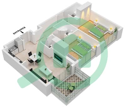 المخططات الطابقية لتصميم النموذج 2A FLOOR 1-6 شقة 2 غرفة نوم - بارك أفينيو 3 (عزيزي جرينفيلد)