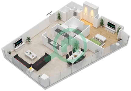 المخططات الطابقية لتصميم التصميم 01 FLOOR 1 شقة 1 غرفة نوم - أبراج ساوث ريدج 3