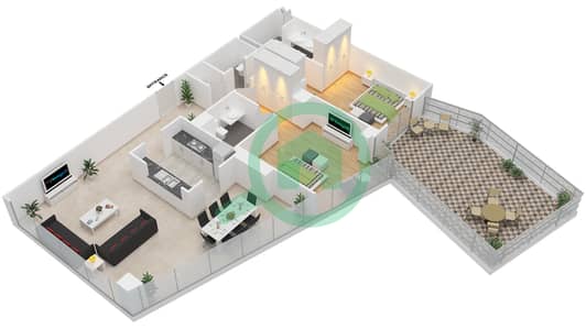 المخططات الطابقية لتصميم التصميم 01 FLOOR 2 شقة 2 غرفة نوم - أبراج ساوث ريدج 3