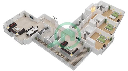 المخططات الطابقية لتصميم التصميم 02 FLOOR 33 شقة 3 غرف نوم - أبراج ساوث ريدج 2