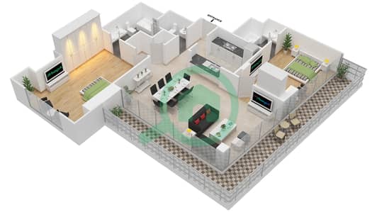 المخططات الطابقية لتصميم التصميم 01 FLOOR 32 شقة 2 غرفة نوم - أبراج ساوث ريدج 2