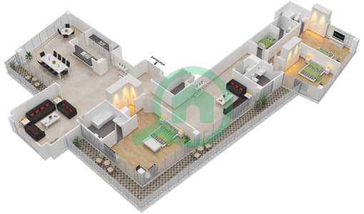 المخططات الطابقية لتصميم التصميم 01 FLOOR 33 شقة 3 غرف نوم - أبراج ساوث ريدج 2
