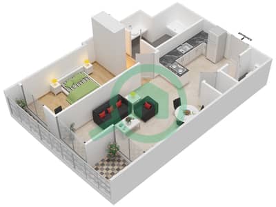 المخططات الطابقية لتصميم النموذج 4 شقة 1 غرفة نوم - ذا كوزمو بوليتان