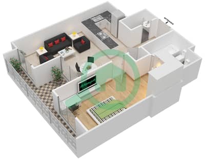 المخططات الطابقية لتصميم النموذج 3 شقة 1 غرفة نوم - ذا كوزمو بوليتان