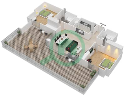 المخططات الطابقية لتصميم التصميم 5 FLOOR-3 شقة 2 غرفة نوم - ذا ريزيدينس 8