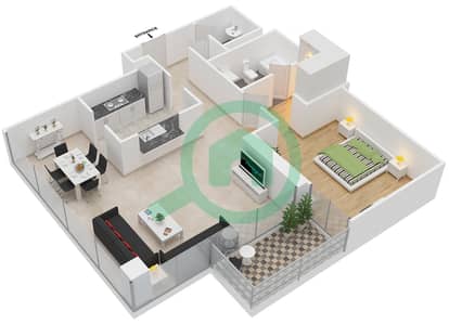 المخططات الطابقية لتصميم التصميم 3 FLOOR-2 شقة 1 غرفة نوم - ذا ريزيدينس 8