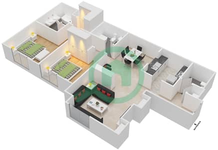 المخططات الطابقية لتصميم التصميم 1 FLOOR-1 شقة 2 غرفة نوم - ذا ريزيدينس 8