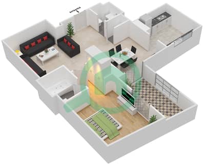 The Residence 7 - 1 Bedroom Apartment Suite 3B FLOOR 1 Floor plan