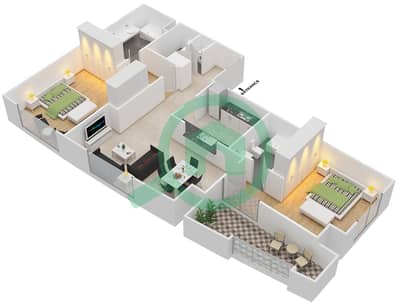 المخططات الطابقية لتصميم التصميم 2 FLOOR 1 شقة 2 غرفة نوم - ذا ريزيدينس 7