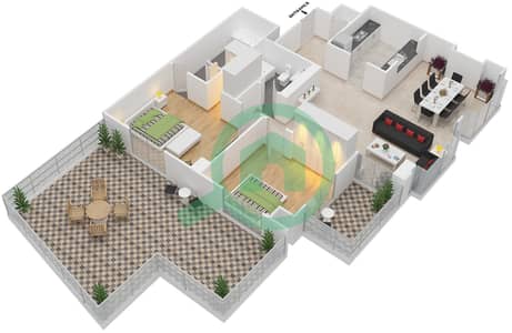 المخططات الطابقية لتصميم التصميم 4 FLOOR 2 شقة 2 غرفة نوم - ذا ريزيدينس 6