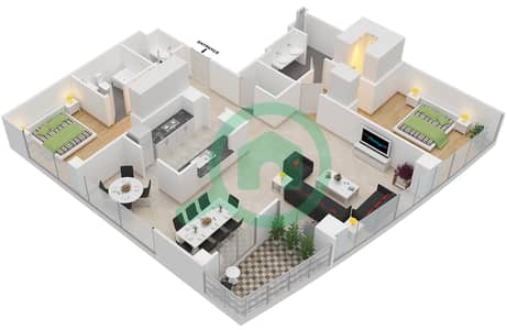 The Residence 6 - 2 Bedroom Apartment Suite 3 FLOOR 4-19 Floor plan