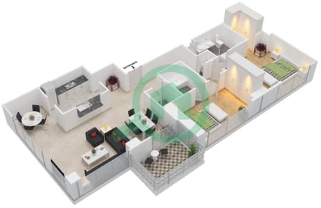 The Residence 6 - 2 Bedroom Apartment Suite 1 FLOOR 3-19 Floor plan
