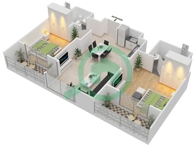المخططات الطابقية لتصميم النموذج 2A شقة 2 غرفة نوم - شوبا كريك فيستاس