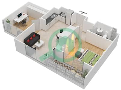 المخططات الطابقية لتصميم النموذج 1B شقة 1 غرفة نوم - شوبا كريك فيستاس