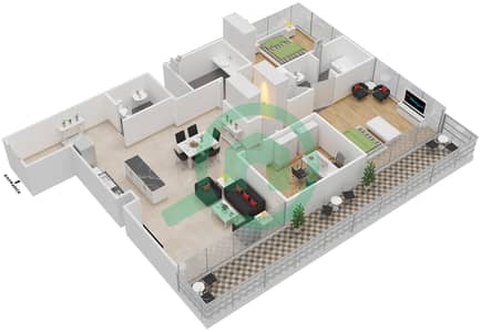 المخططات الطابقية لتصميم التصميم 2BR شقة 2 غرفة نوم - لانغام بليس