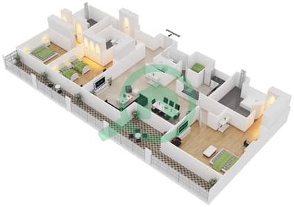 المخططات الطابقية لتصميم النموذج / الوحدة D/01 شقة 3 غرف نوم - ذا ستيرلينغ ايست
