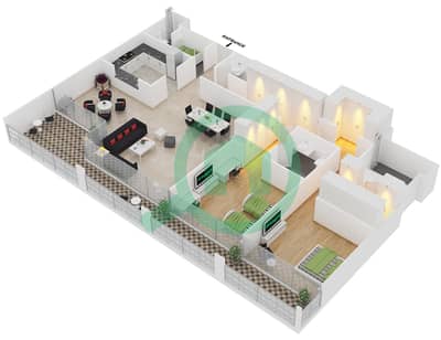 المخططات الطابقية لتصميم النموذج / الوحدة C/02 شقة 2 غرفة نوم - ذا ستيرلينغ ايست
