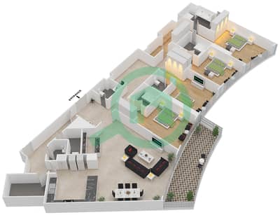 المخططات الطابقية لتصميم النموذج / الوحدة 4B-A/7 شقة 4 غرف نوم - إمبريال أفينيو