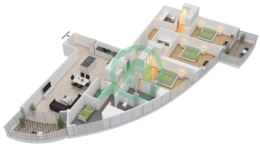 المخططات الطابقية لتصميم النموذج / الوحدة 3B-B/1,10 شقة 3 غرف نوم - إمبريال أفينيو