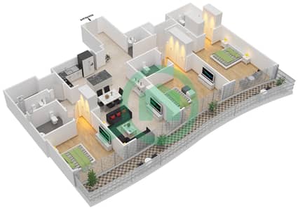 المخططات الطابقية لتصميم النموذج / الوحدة 3B-D/5,6 شقة 3 غرف نوم - إمبريال أفينيو