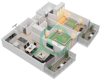 المخططات الطابقية لتصميم النموذج / الوحدة 2B-F/9,18 شقة 2 غرفة نوم - إمبريال أفينيو