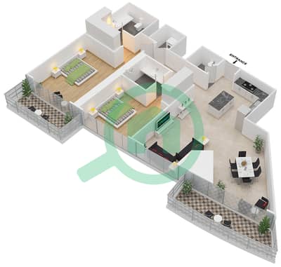 المخططات الطابقية لتصميم النموذج / الوحدة 2B-L/5 شقة 2 غرفة نوم - إمبريال أفينيو