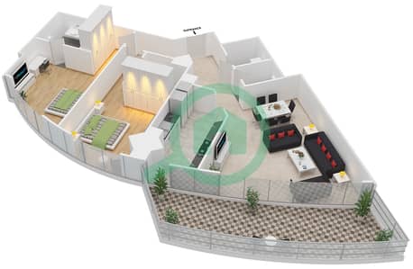 المخططات الطابقية لتصميم النموذج / الوحدة 2B-L/3,4 شقة 2 غرفة نوم - إمبريال أفينيو