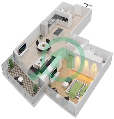 المخططات الطابقية لتصميم النموذج / الوحدة 1B-G/5,6,9,10 شقة 1 غرفة نوم - إمبريال أفينيو