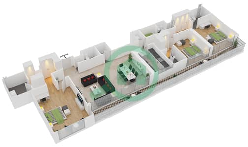 المخططات الطابقية لتصميم النموذج 7 FLOOR 23 شقة 3 غرف نوم - مدى ريزيدنس