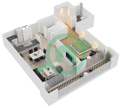 المخططات الطابقية لتصميم النموذج 3 FLOOR 6-13 شقة 1 غرفة نوم - مدى ريزيدنس