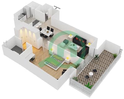 马达公寓 - 1 卧室公寓类型2 FLOOR 6-13戶型图