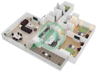 المخططات الطابقية لتصميم النموذج 2 FLOOR 15-22,24-31 شقة 2 غرفة نوم - مدى ريزيدنس