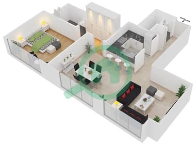 المخططات الطابقية لتصميم النموذج 1 FLOOR 6-13 شقة 1 غرفة نوم - مدى ريزيدنس