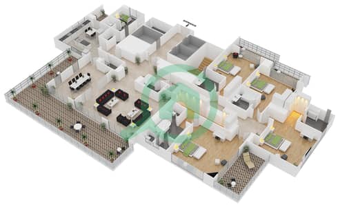 المخططات الطابقية لتصميم النموذج CONTEMPORARY شقة 4 غرف نوم - 118 داون تاون