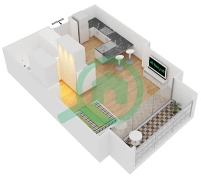 المخططات الطابقية لتصميم النموذج S3 شقة استوديو - كمبينسكي سنترال أفينيو دبي