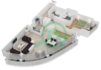 المخططات الطابقية لتصميم النموذج 2 شقة 2 غرفة نوم - كمبينسكي سنترال أفينيو دبي