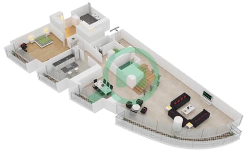 迪拜谦恭购物中心 - 3 卧室顶楼公寓类型A1戶型图