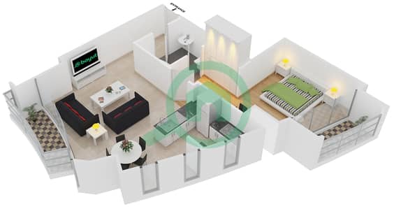 المخططات الطابقية لتصميم النموذج 1H شقة 1 غرفة نوم - كمبينسكي سنترال أفينيو دبي