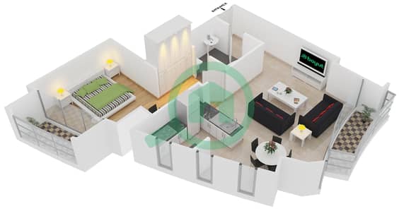 Kempinski Central Avenue Dubai - 1 Bed Apartments Type 1G Floor plan