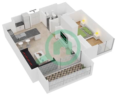 المخططات الطابقية لتصميم النموذج 1C شقة 1 غرفة نوم - كمبينسكي سنترال أفينيو دبي