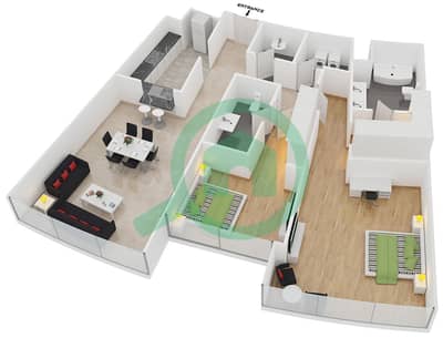 المخططات الطابقية لتصميم النموذج H FLOOR 30 شقة 2 غرفة نوم - أوبرا جراند