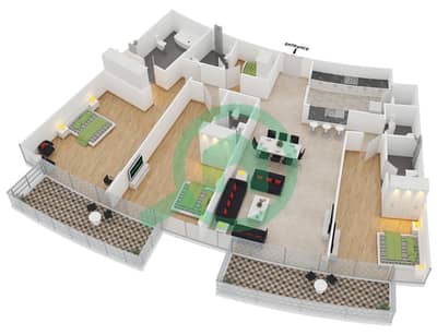 المخططات الطابقية لتصميم النموذج C FLOOR 20-42 شقة 3 غرف نوم - أوبرا جراند