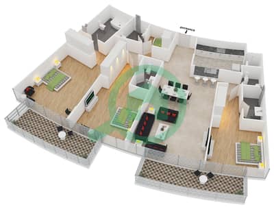 المخططات الطابقية لتصميم النموذج B FLOOR 20-42 شقة 3 غرف نوم - أوبرا جراند