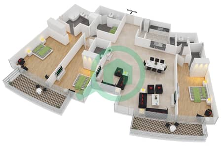 المخططات الطابقية لتصميم النموذج A FLOOR 4-17 شقة 3 غرف نوم - أوبرا جراند