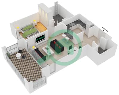 29大道2号塔楼 - 1 卧室公寓套房5 FLOOR 4-5戶型图