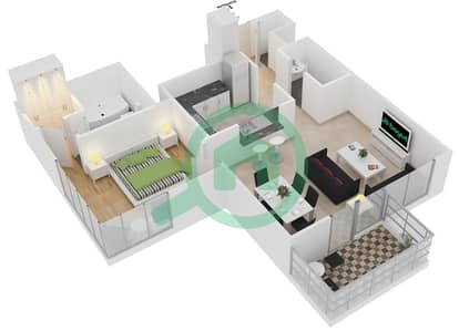 المخططات الطابقية لتصميم التصميم 4 FLOOR 6-32 شقة 1 غرفة نوم - 29 بوليفارد 2