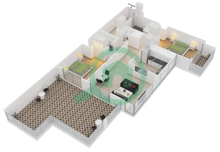المخططات الطابقية لتصميم التصميم 4 FLOOR 33 شقة 2 غرفة نوم - 29 بوليفارد 2