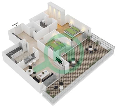 المخططات الطابقية لتصميم التصميم 10 FLOOR 3 شقة 2 غرفة نوم - 29 بوليفارد بوديوم