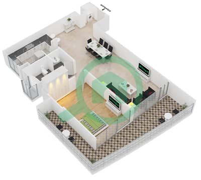 المخططات الطابقية لتصميم التصميم 7C شقة 1 غرفة نوم - 8 بوليفارد ووك